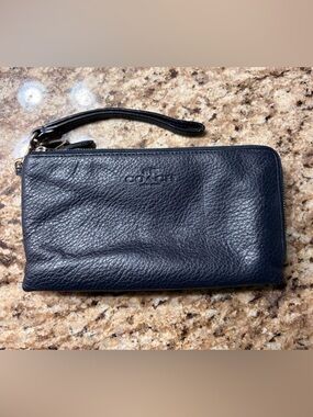 Coach Navy Pebbled Leather Wristlet